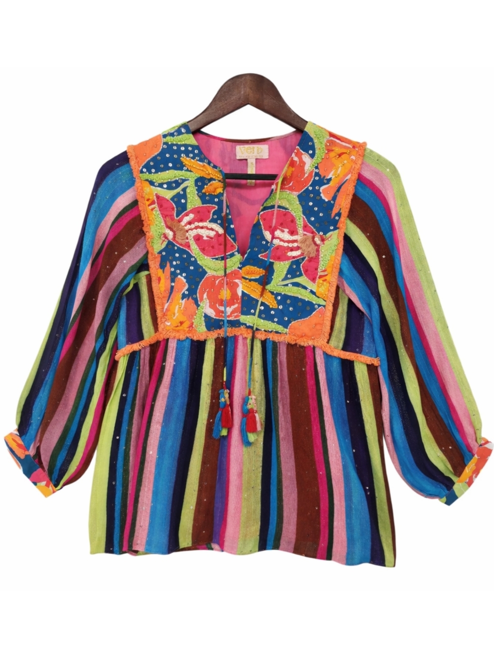 Anthropologie Verb Pallavi Singhee Beaded Boho Peasant Top S Colorful Maximalist